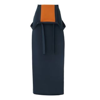 Dual-Tone Apron-Style Midi Dress Deep Navy