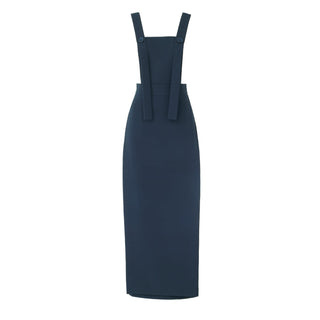 Dual-Tone Apron-Style Midi Dress Deep Navy