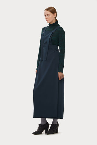 Dual-Tone Apron-Style Midi Dress Deep Navy