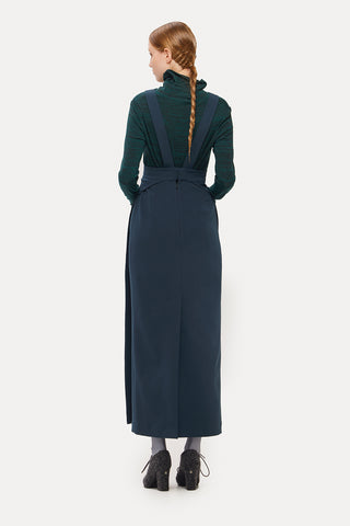 Dual-Tone Apron-Style Midi Dress Deep Navy