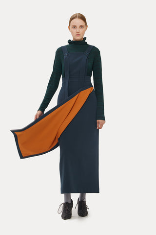 Dual-Tone Apron-Style Midi Dress Deep Navy