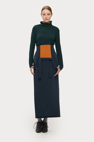 Dual-Tone Apron-Style Midi Dress Deep Navy