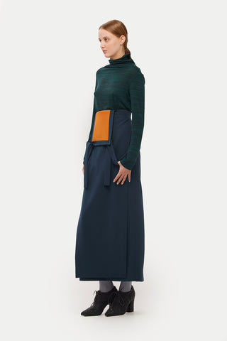 Dual-Tone Apron-Style Midi Dress Deep Navy