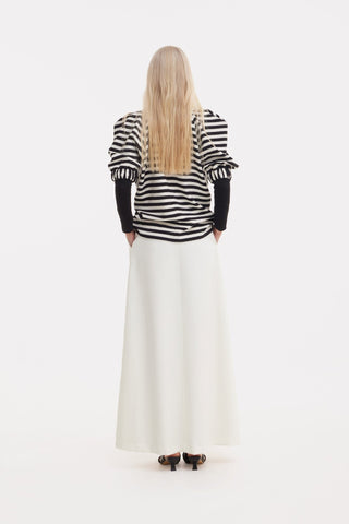 Ecru High Waist A-Line Long Skirt With Belt - Julia Allert