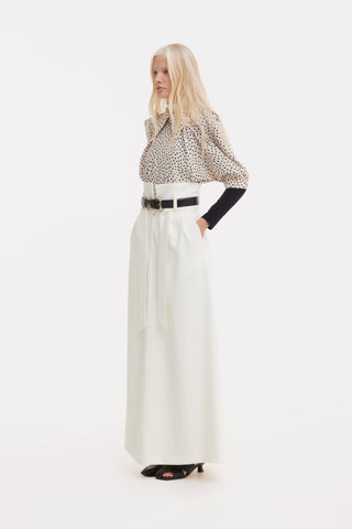 Ecru High Waist A-Line Long Skirt With Belt - Julia Allert
