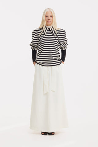 Ecru High Waist A-Line Long Skirt With Belt - Julia Allert