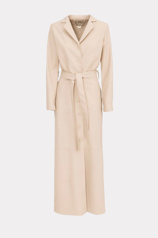 Ecru Long Button-Up Eco-Leather Trench