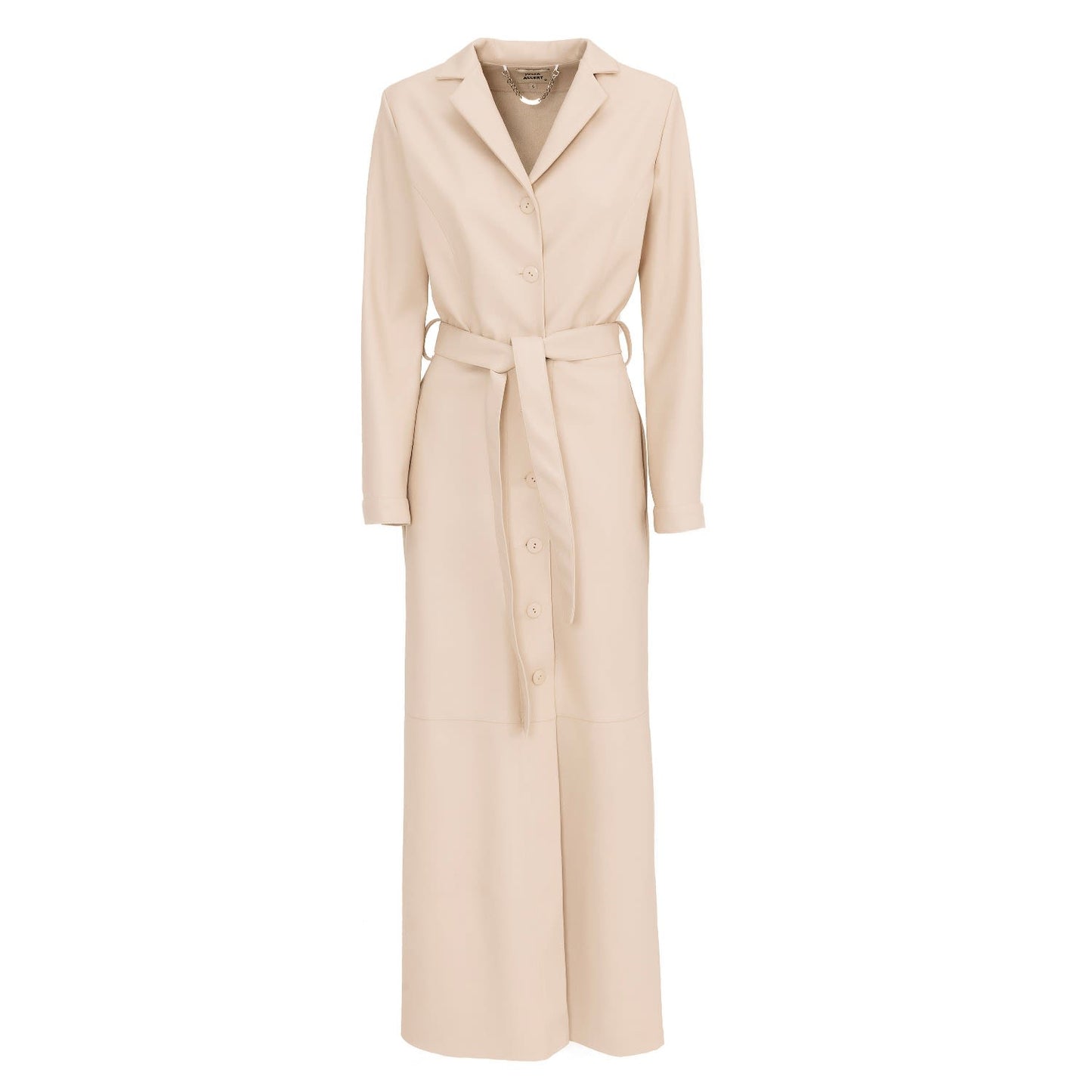 Ecru Long Button-Up Eco-Leather Trench