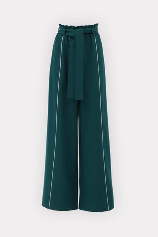 Elastic High Waist Wide Leg Trousers - Green - Julia Allert