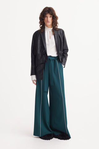 Elastic High Waist Wide Leg Trousers - Green - Julia Allert
