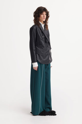 Elastic High Waist Wide Leg Trousers - Green - Julia Allert