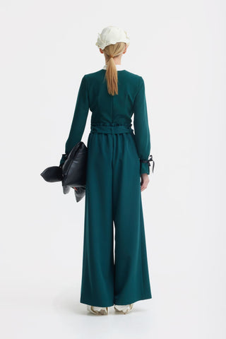 Elastic High Waist Wide Leg Trousers - Green