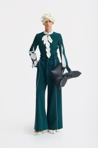 Elastic High Waist Wide Leg Trousers - Green