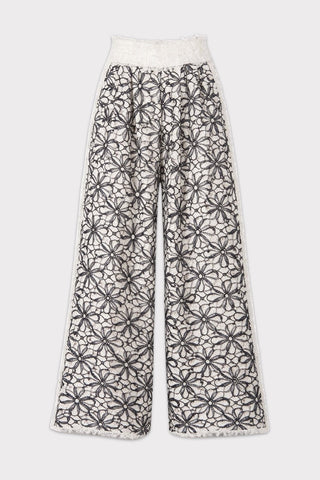Elastic Waist Abstract Textured Wide Pants - Ivory - Julia Allert