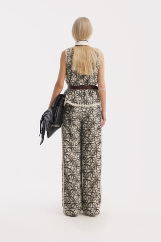 Elastic Waist Abstract Textured Wide Pants - Ivory - Julia Allert