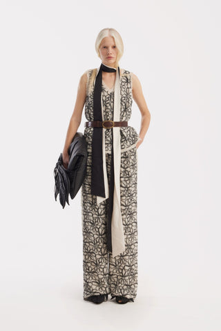 Elastic Waist Abstract Textured Wide Pants - Ivory - Julia Allert