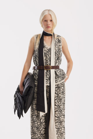 Elastic Waist Abstract Textured Wide Pants - Ivory - Julia Allert