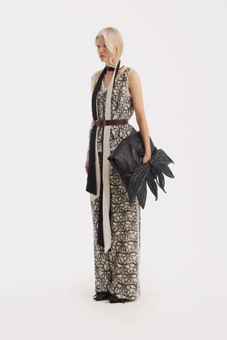 Elastic Waist Abstract Textured Wide Pants - Ivory - Julia Allert