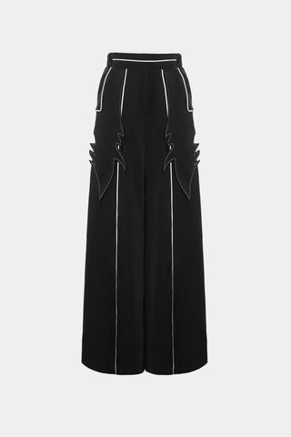 Elasticated Waist Trousers With Contrast Piping Black - Julia Allert