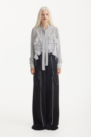 Elasticated Waist Trousers With Contrast Piping Black