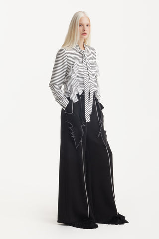 Elasticated Waist Trousers With Contrast Piping Black
