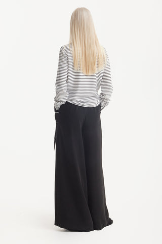 Elasticated Waist Trousers With Contrast Piping Black