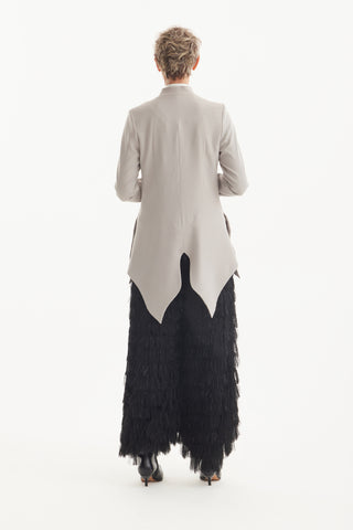 Elegant Blazer With Curved Hem Beige-Gray