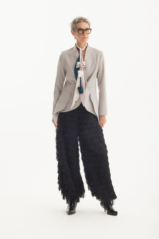 Elegant Blazer With Curved Hem Beige-Gray