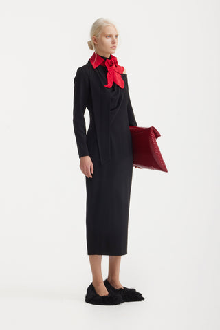 Elegant Evening Open Shoulder Midi Dress Black