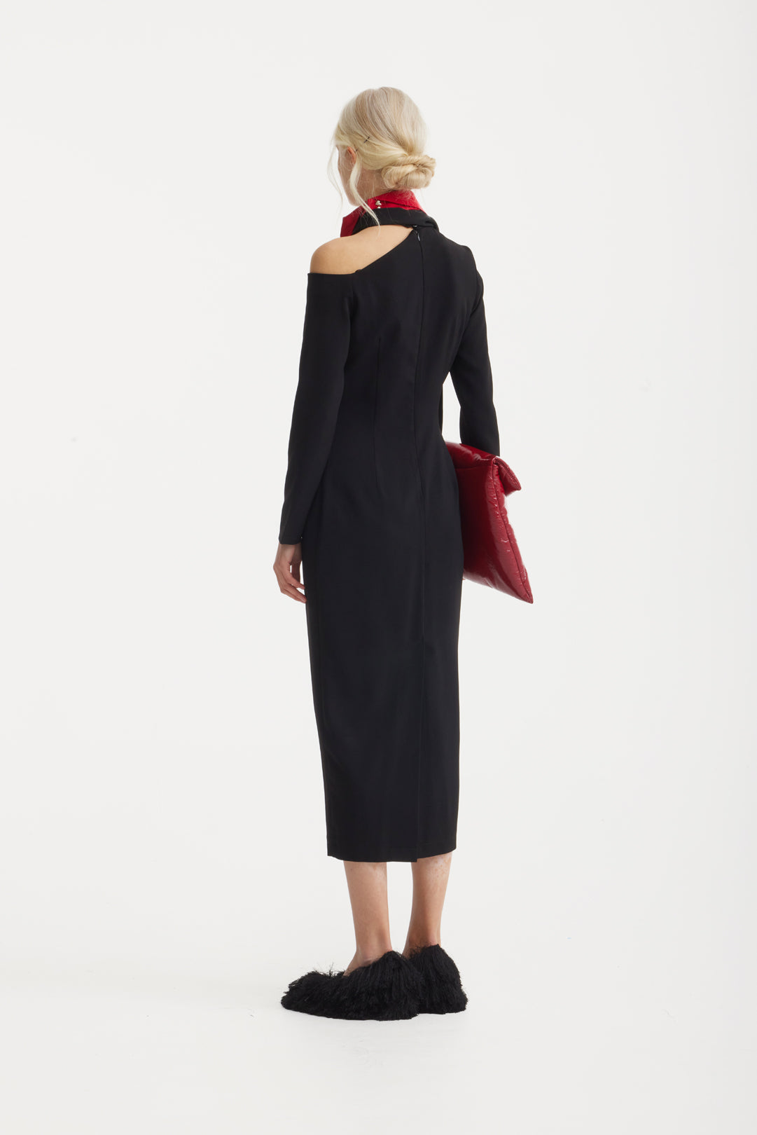 black open shoulder dress One Shoulder Strappy Open Back Ruched Bum Maxi Dress In Black Slinky | EGO US