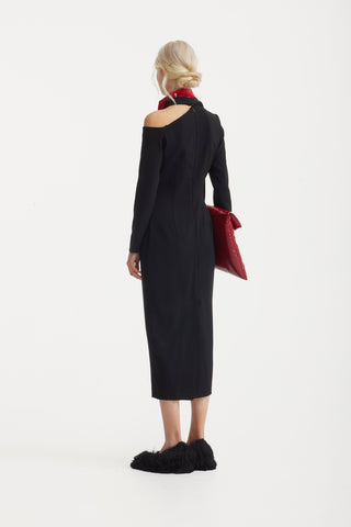 Elegant Evening Open Shoulder Midi Dress Black