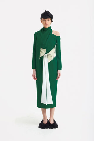 Elegant Evening Open Shoulder Midi Dress Green - Julia Allert