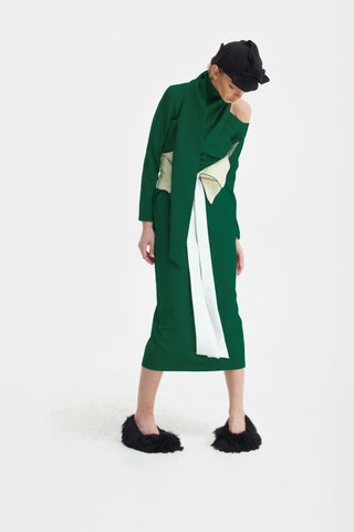 Elegant Evening Open Shoulder Midi Dress Green - Julia Allert