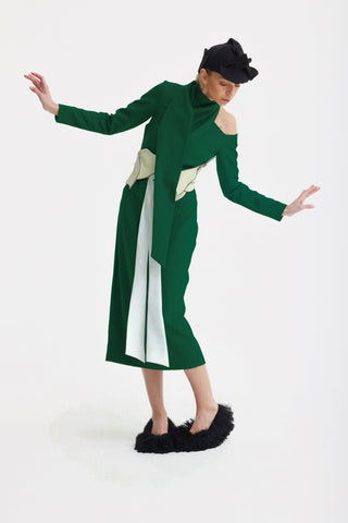 Elegant Evening Open Shoulder Midi Dress Green - Julia Allert
