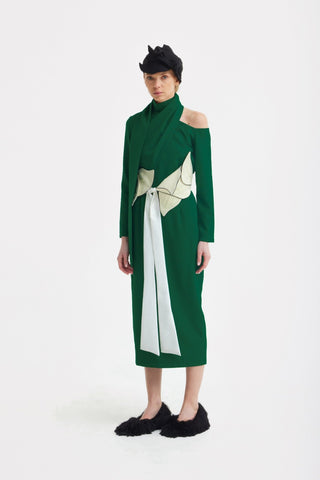 Elegant Evening Open Shoulder Midi Dress Green - Julia Allert