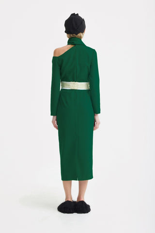Elegant Evening Open Shoulder Midi Dress Green - Julia Allert