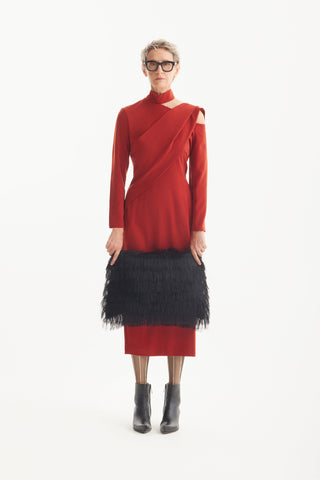 Elegant Evening Open Shoulder Midi Dress Terracotta