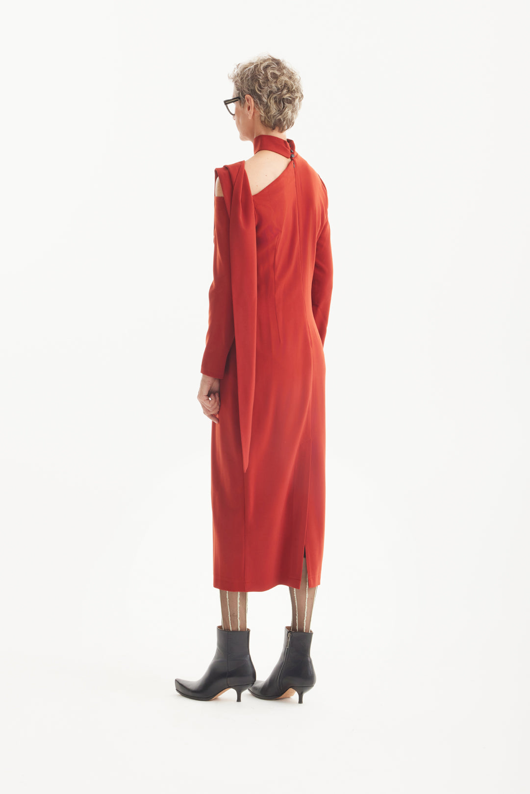 Elegant Evening Open Shoulder Midi Dress Terracotta L Elegant Evening Open Shoulder Midi Dress Terracotta L