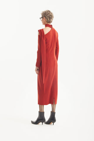 Elegant Evening Open Shoulder Midi Dress Terracotta