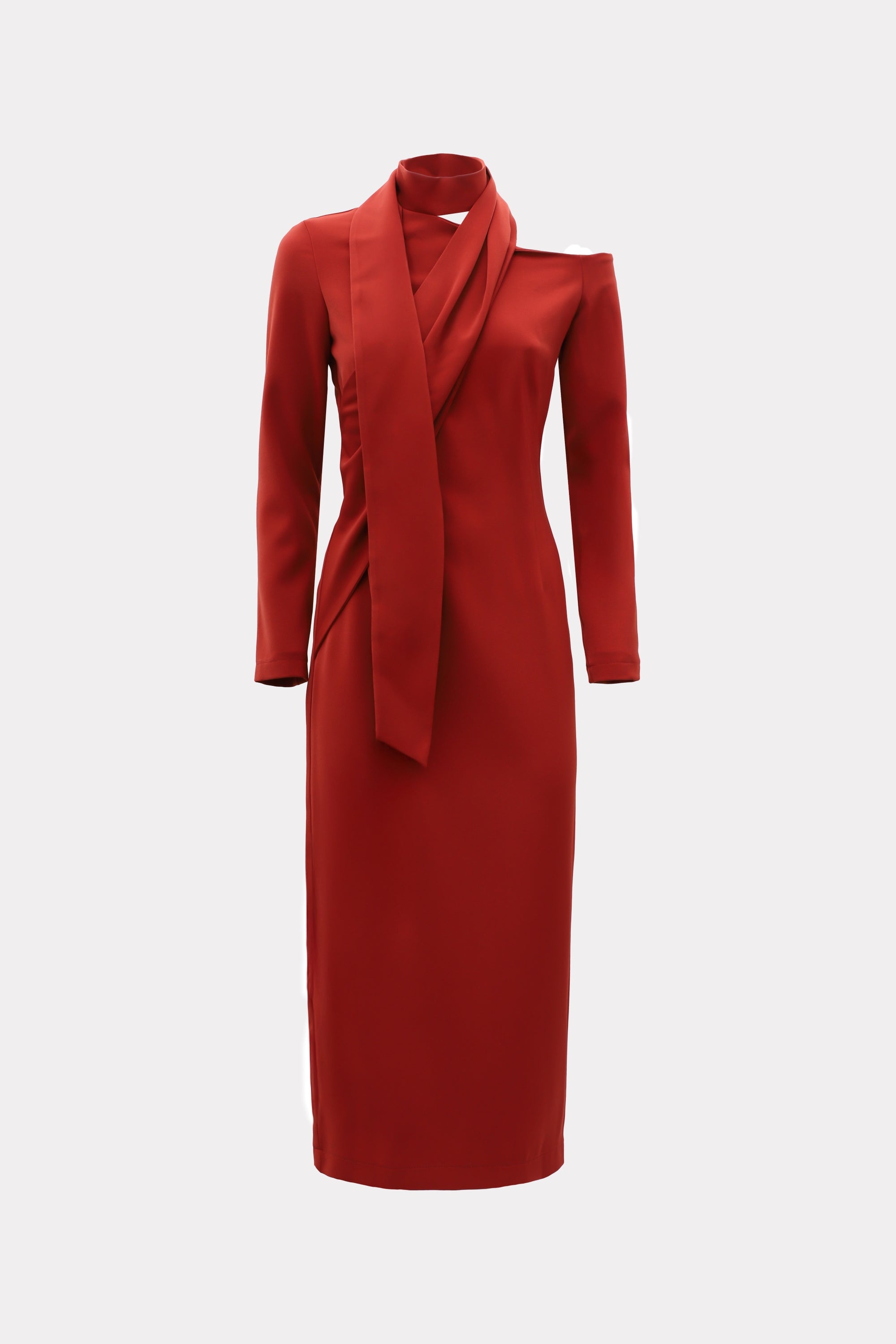 Elegant Evening Open Shoulder Midi Dress Terracotta L Elegant Evening Open Shoulder Midi Dress Terracotta L