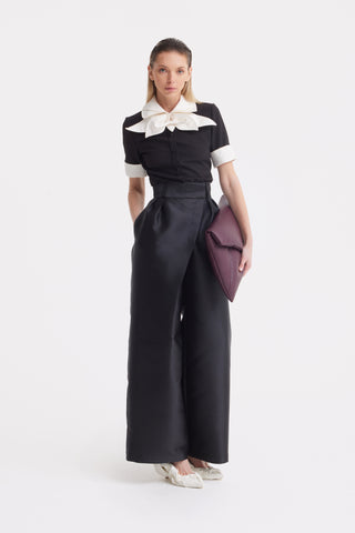 Elegant High-Waisted Silk Organza Pants – Black