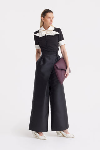 Elegant High-Waisted Silk Organza Pants – Black