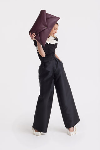 Elegant High-Waisted Silk Organza Pants – Black