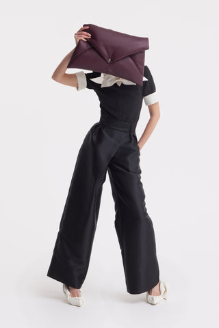 Elegant High-Waisted Silk Organza Pants – Black