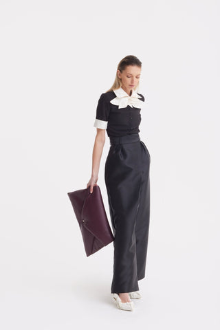 Elegant High-Waisted Silk Organza Pants – Black - Julia Allert