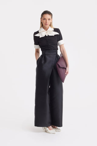 Elegant High-Waisted Silk Organza Pants – Black - Julia Allert