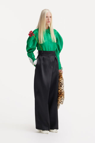 Elegant High-Waisted Silk Organza Pants – Black - Julia Allert