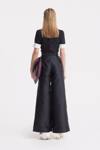 Elegant High-Waisted Silk Organza Pants – Black