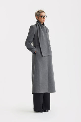 Elegant Long Draped Transformer Mid-Season Coat – Grey - Julia Allert