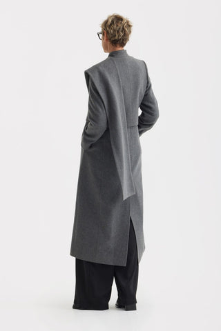 Elegant Long Draped Transformer Mid-Season Coat – Grey - Julia Allert